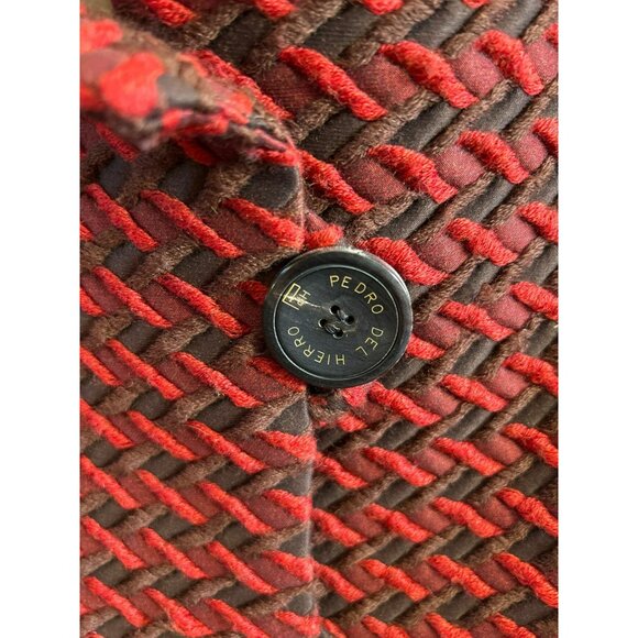 Pedro Del Hierro Red Brown Woven Patterned Mandarin Collar Wool Blend Jacket - Picture 3 of 6